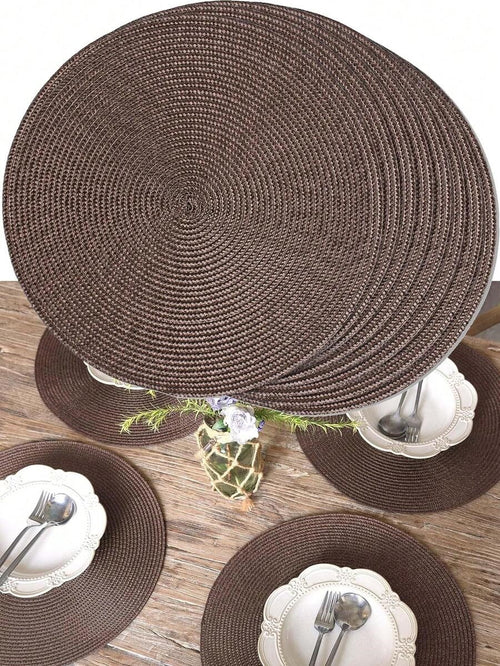 6 pièces de sets de table ronds en PP tissés à la main marron