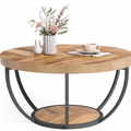 Petite Table Basse Ronde en Bois Beige