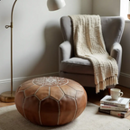 Ensemble de poufs ronds en cuir fait main – 53 cm (ensemble de 4)