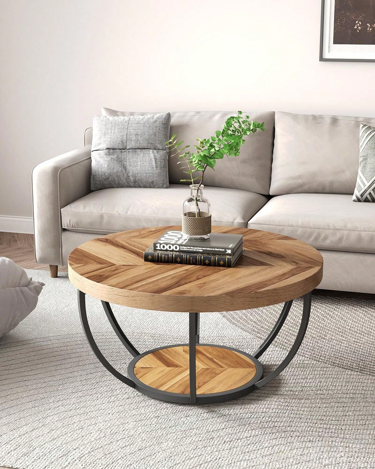 Petite Table Basse Ronde en Bois Beige