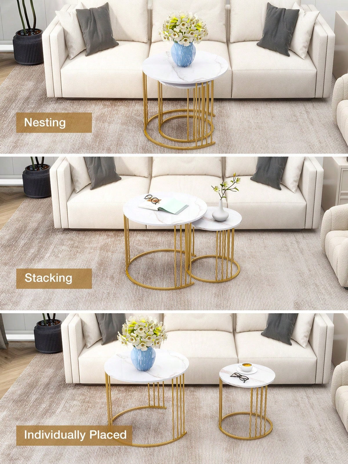 Ensemble de 2, Table Ronde pour Chambre à Coucher Salle à Manger