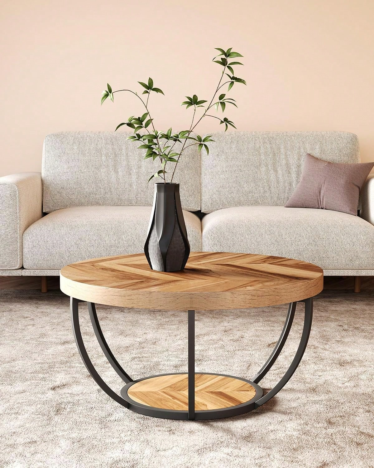 Petite Table Basse Ronde en Bois Beige