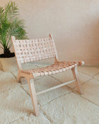 Solid oak wood armchair with leather straps