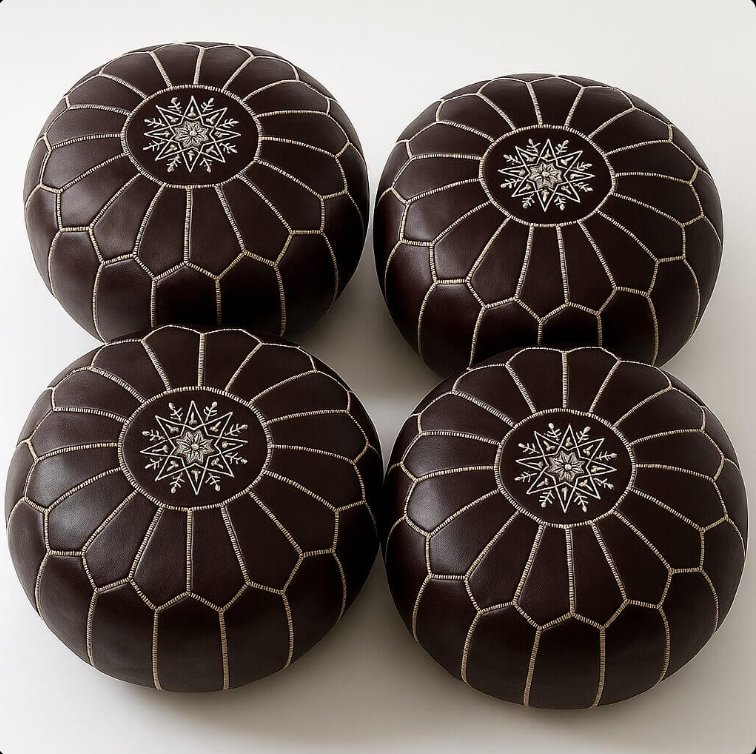 Ensemble de poufs ronds en cuir fait main – 53 cm (ensemble de 4)