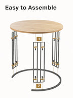 Round table with assembly instructions on a white background