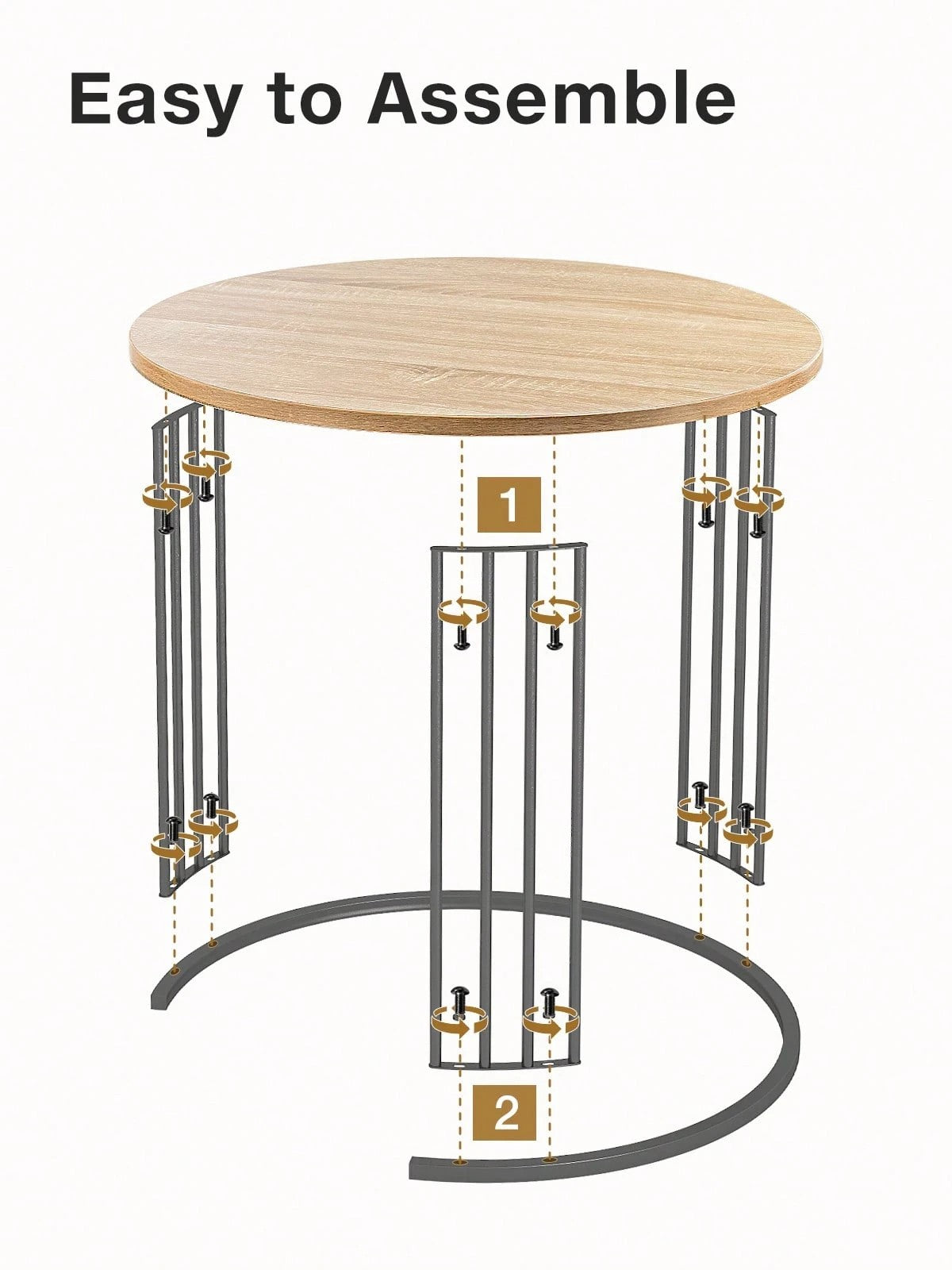 Round table with assembly instructions on a white background