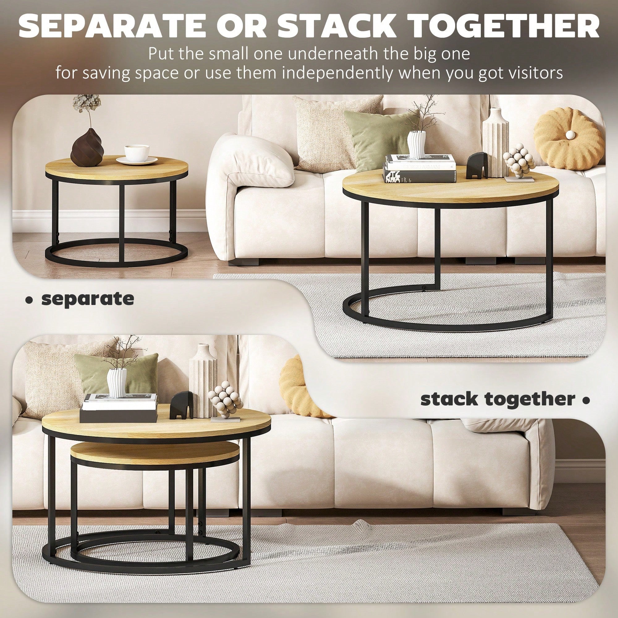 Ensemble de 2 tables basses rondes emboîtables