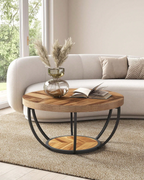 Petite Table Basse Ronde en Bois Beige