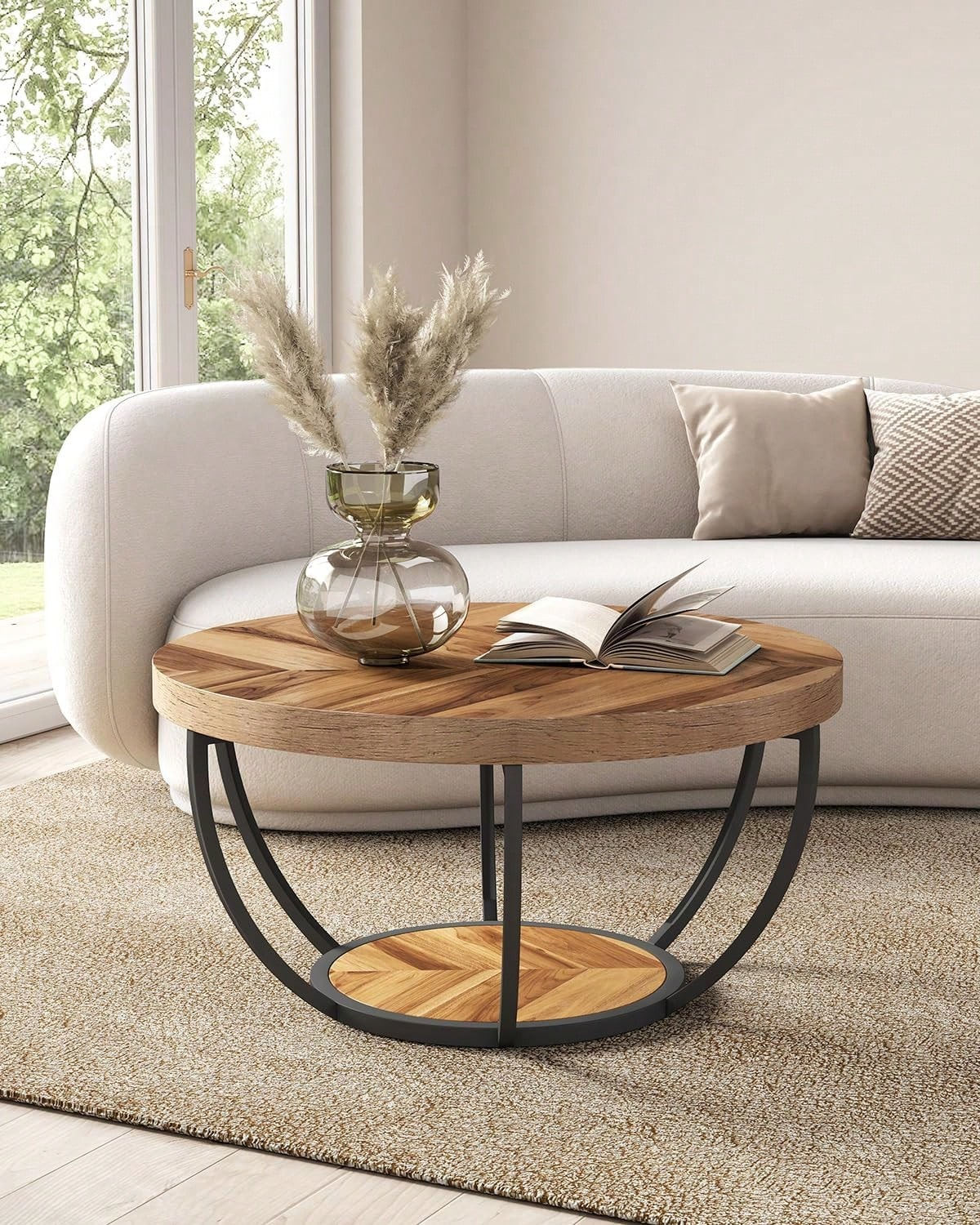Petite Table Basse Ronde en Bois Beige